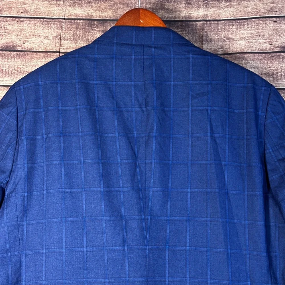 Johnny Bigg Suit Jacket Marine Blue Windowpane Plaid Blazer Size 48 NWT